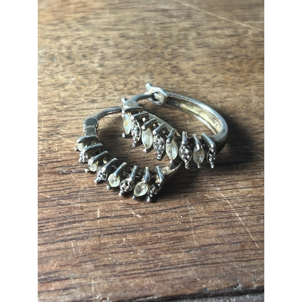 Vtg 80s 90s Sterling Silver Earring With CZ Accents Lateral Hoops Small Prime Ar